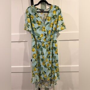 BloomChic Lemon Print Faux Wrap High Low Dress